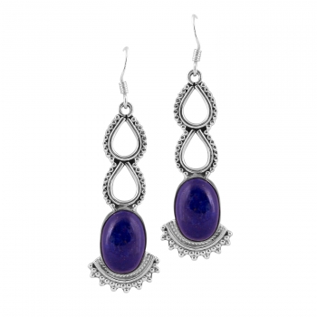 Ethnic Indian design 925 sterling silver blue lapis lazuli dangle earrings